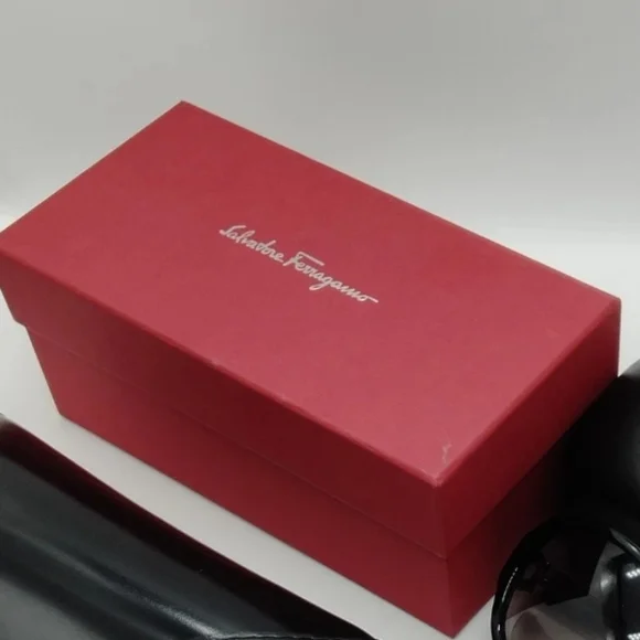 Sale🤓 Salvatore Ferragamo Black Sunglasses with Gold Crystal Encrusted Gancini - Picture 4 of 5